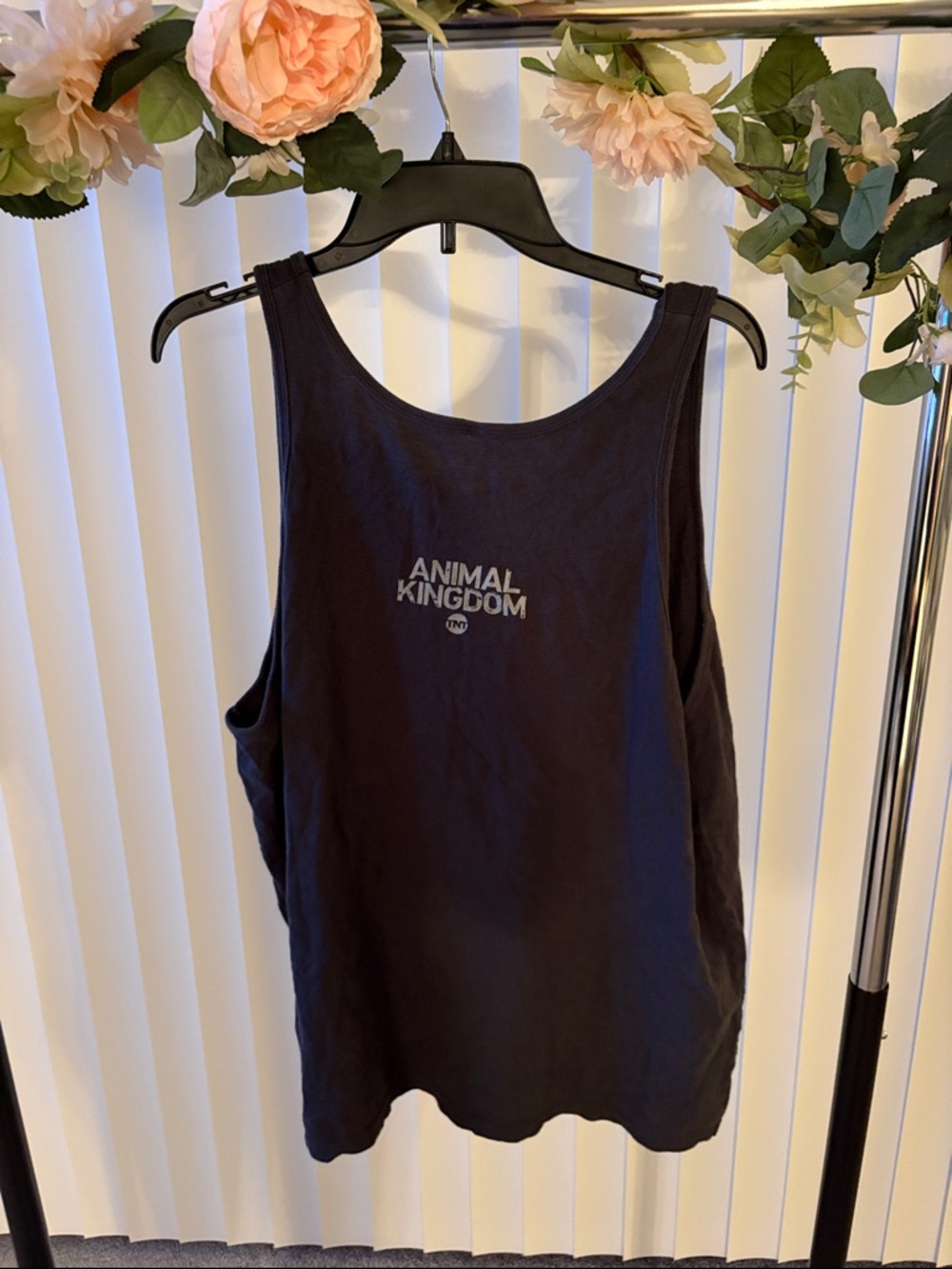 TNT’s Animal Kingdom Palm Tree Muscle Tank Top in Dark Blue with Teal Accent - Picture 2 of 4